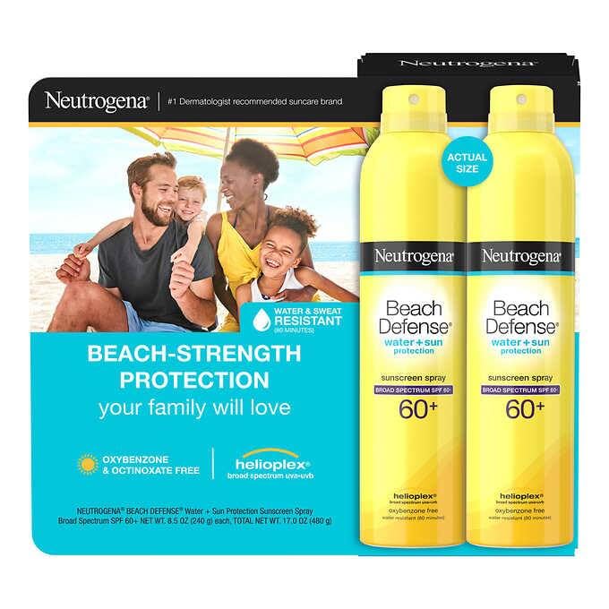 Neutrogena Beach Defense Sunscreen Spray, SPF 60+, 2 Count of 8.5 oz